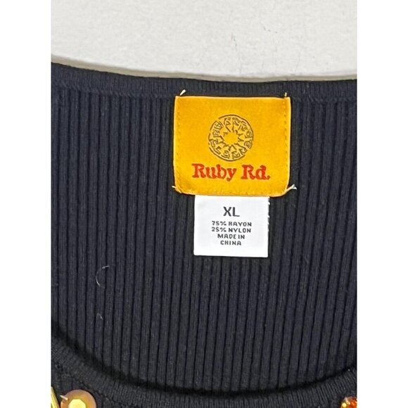 Ruby Rd Jeweled Tank Top XL Black Ribbed Boho Hippie Indie Retro Preppy Classic - Picture 2 of 9